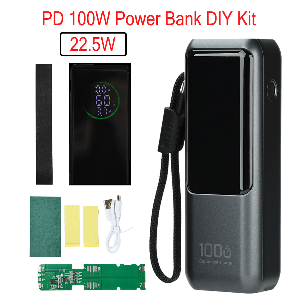 Power Banks - PD 100W急速充電パワーバンクキット 4セル21700バッテリーケース ポータブル 内蔵バッテリーストレージハウジング付き 電子機器用