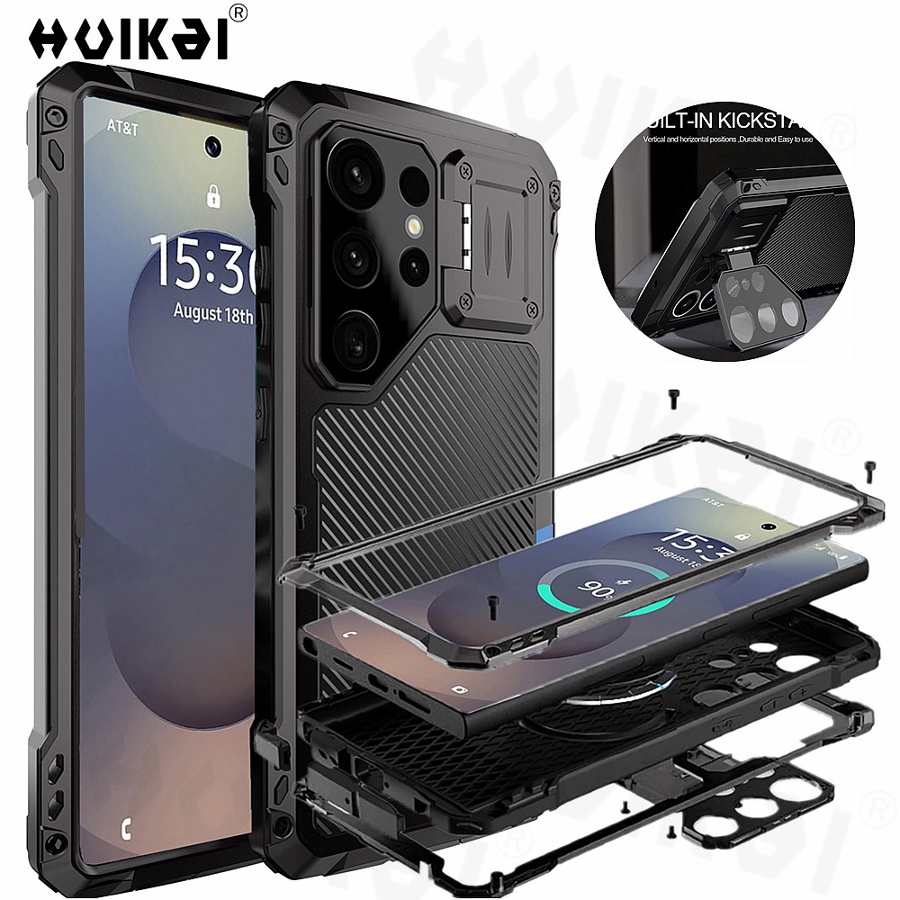 Heavy Duty 360 Full Body Protective Case - サムスンギャラクシー S25 ウルトラ S24 ヘビーデューティアーマーカメラスタンド軍事耐衝撃頑丈な 360