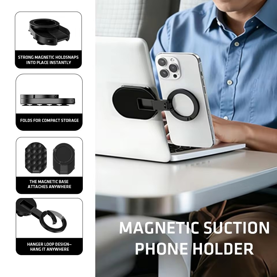 Phone Stands - MA39 磁気式折りたたみスマホスタンド ユニバーサル 360 ° 回転式デスクトップモバイルホルダー、底部に吸盤付き