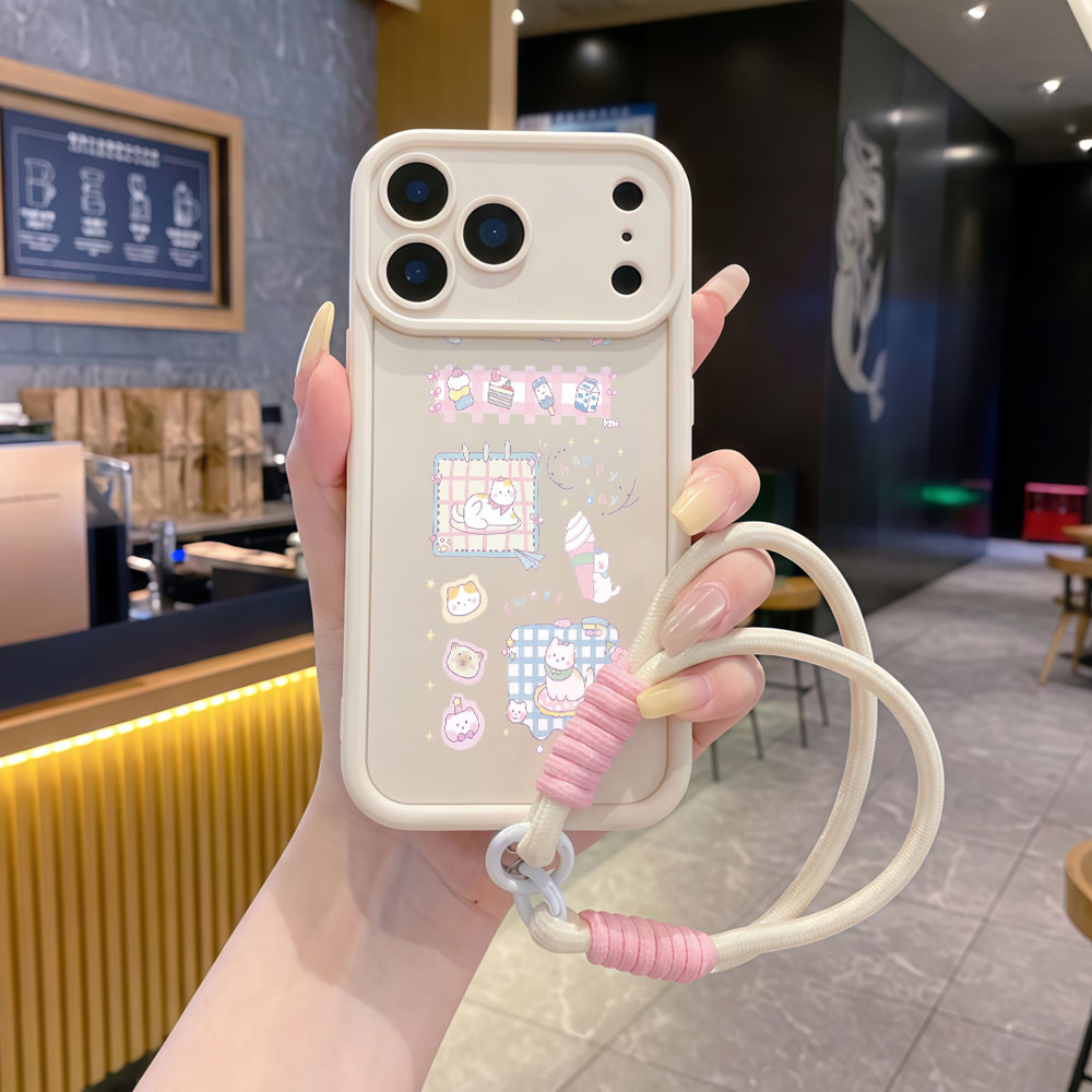 Cute Cartoon Wrist Strap Silicone Case - リストストラップ付き漫画風キュートな猫柄ランヤード携帯ケース Samsung Galaxy S26 S25 Ultra