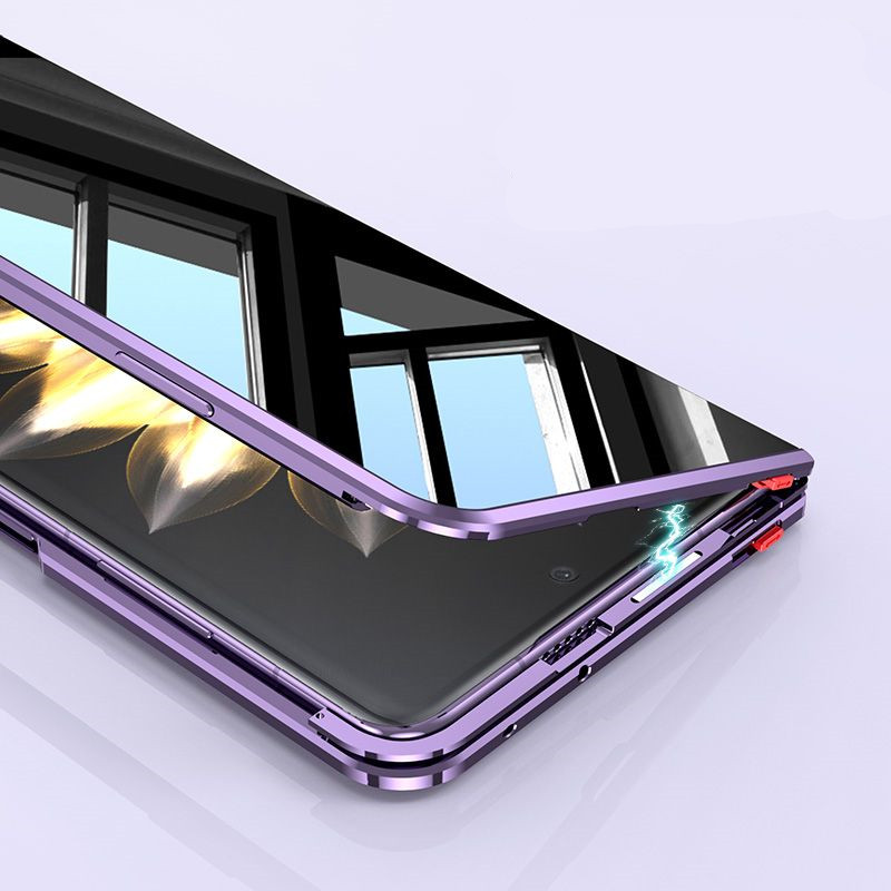 Metal Bumper Aluminum Frame Case - For Honor Magic V2 MagicV2用アンチスパイHD 9H二重強化ガラスプロテクターカバー合金メタルフレームバンパー磁気フリップケース