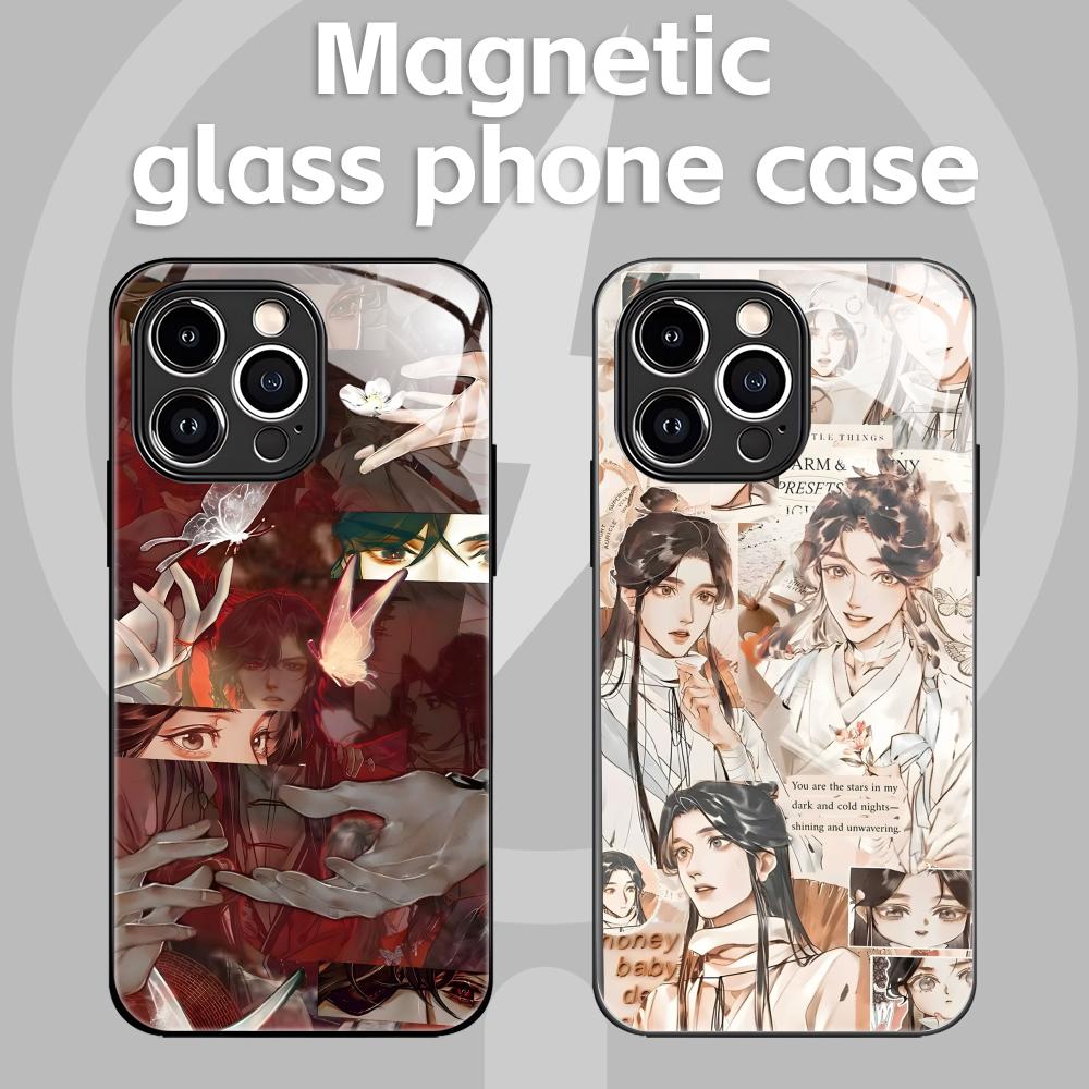 Screen Protectors - アニメ「天国の職人の祝福」iPhone 16/15/14/13/12/11/X/XR/XS/8 Plus/Mini/Pro/Max対応 ガラス製マグネット式スマホケース