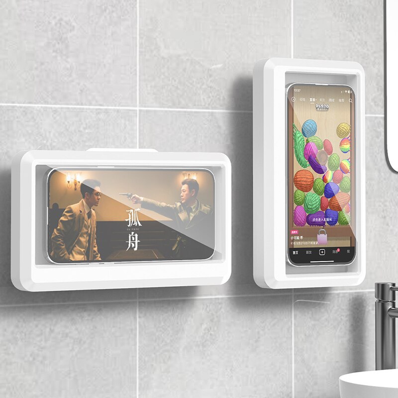 Phone Cases - 浴室用防水スマホホルダー、壁掛け式スマホケーススタンドボックス、自己粘着式タッチスクリーンスマホブラケット、シャワー用密閉収納