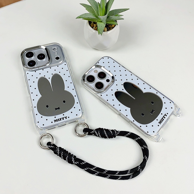 高級メイクアップミラー付きキュートな漫画ミッフィー水玉模様i - Cute Cartoon Wrist Strap Silicone Case のレビューと価格