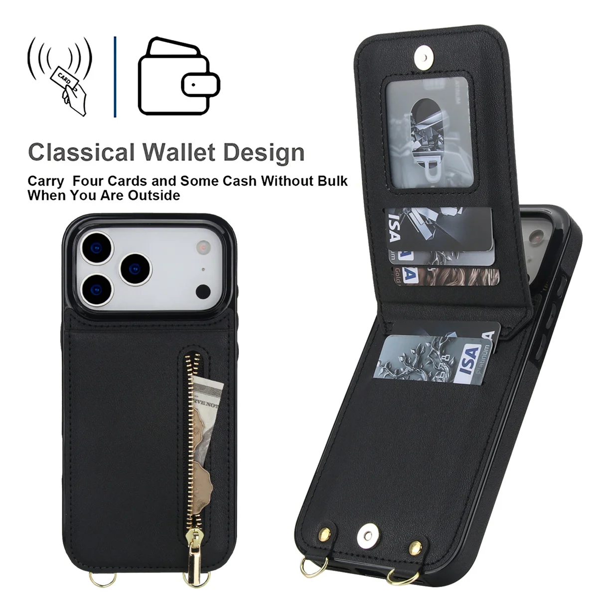 iPhone 16 Pro Max、17 Air、16E、1 - Leather Wallet Card Holder Phone Cover のレビューと価格