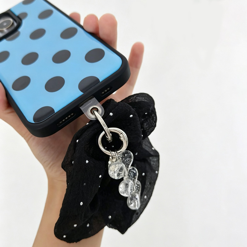 ブルーブラックポルカドット電話ケース、ブラックラインストーン - Clear Shockproof Bumper Case のレビューと価格