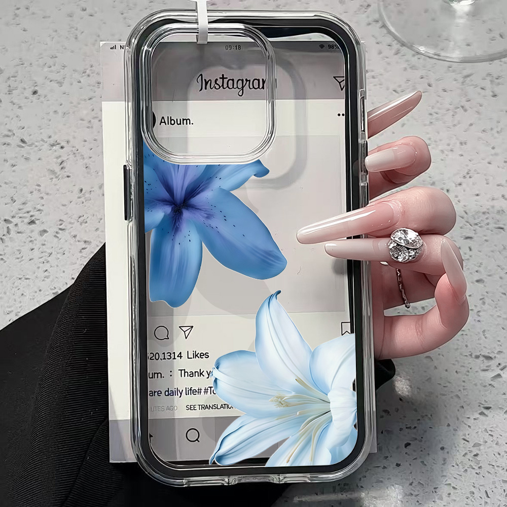 青いユリの花柄クリアスマホケース iPhone 17 13  - Clear Shockproof Bumper Case のレビューと価格