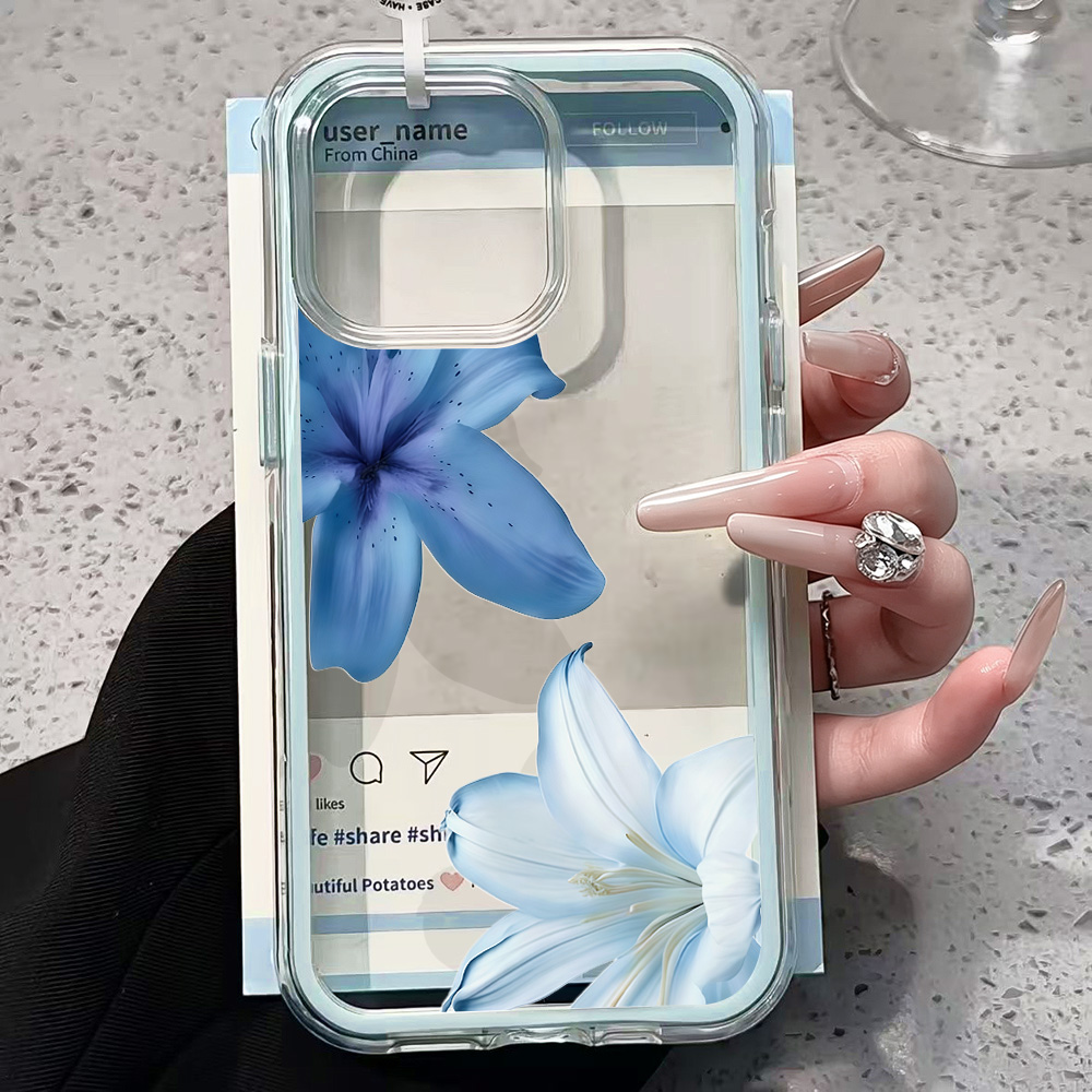 青いユリの花柄クリアスマホケース iPhone 17 13  - Clear Shockproof Bumper Case のレビューと価格