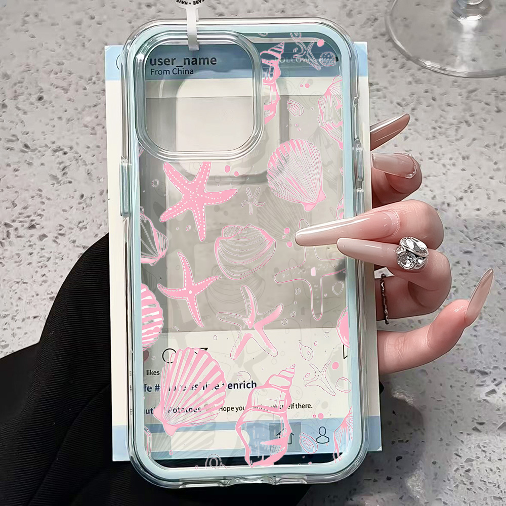 夏のピンク貝殻クリアスマホケース iPhone 17 13  - Clear Shockproof Bumper Case のレビューと価格