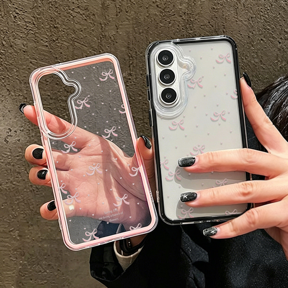 可愛いピンクのリボン付きソフトフォンケース Samsung  - Clear Shockproof Bumper Case のレビューと価格