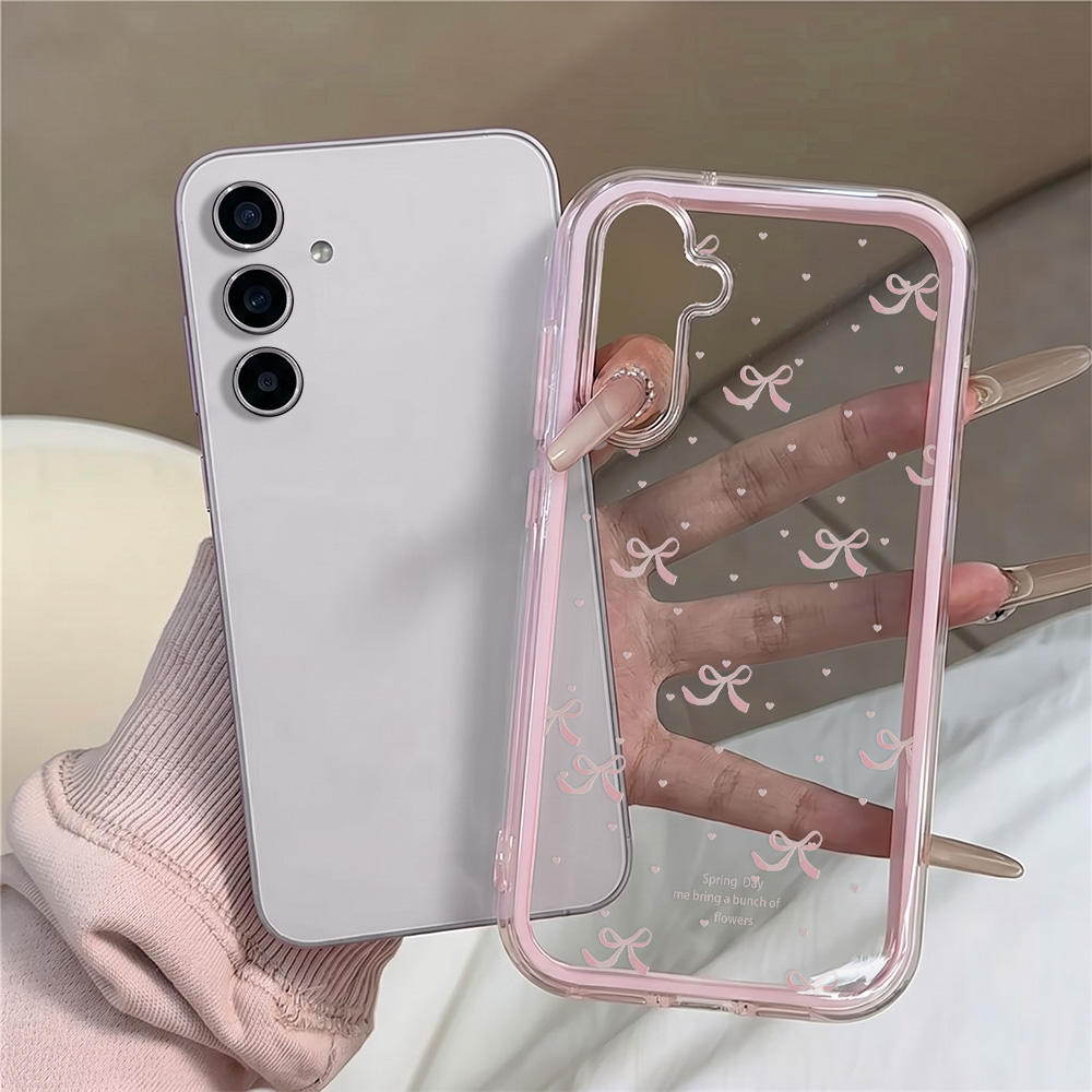 可愛いピンクのリボン付きソフトフォンケース Samsung  - Clear Shockproof Bumper Case のレビューと価格
